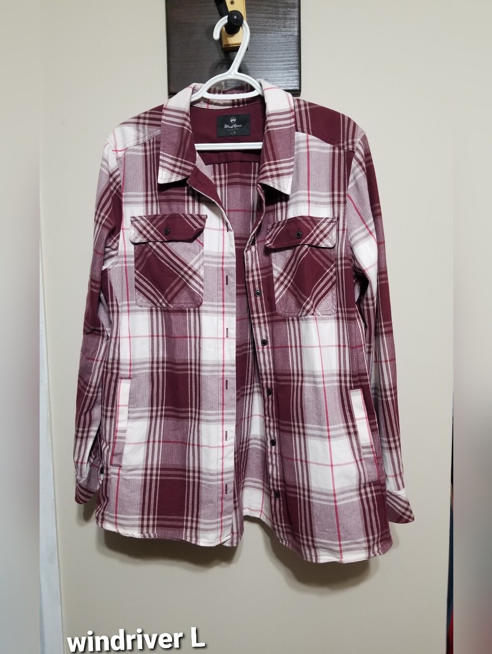 Wind River Burgundy Plaid Button-Up Shacket Large